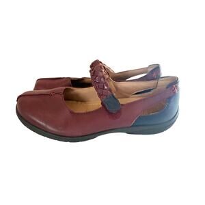 Hotter Shake Mary Jane Flats Women’s Size 9 Burgundy Black Leather Comfort Shoes